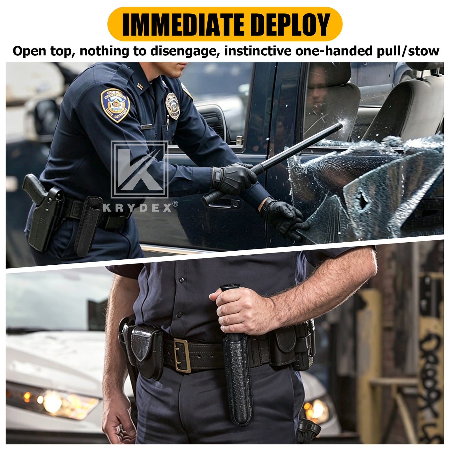 Krydex Molded Baton Holder Fits 16 - 21" Expandable Batons Basket Weave Baton Pouch Fits 1.5" 1.75" 2" 2.25" Duty Belt For Police Security Officer LE