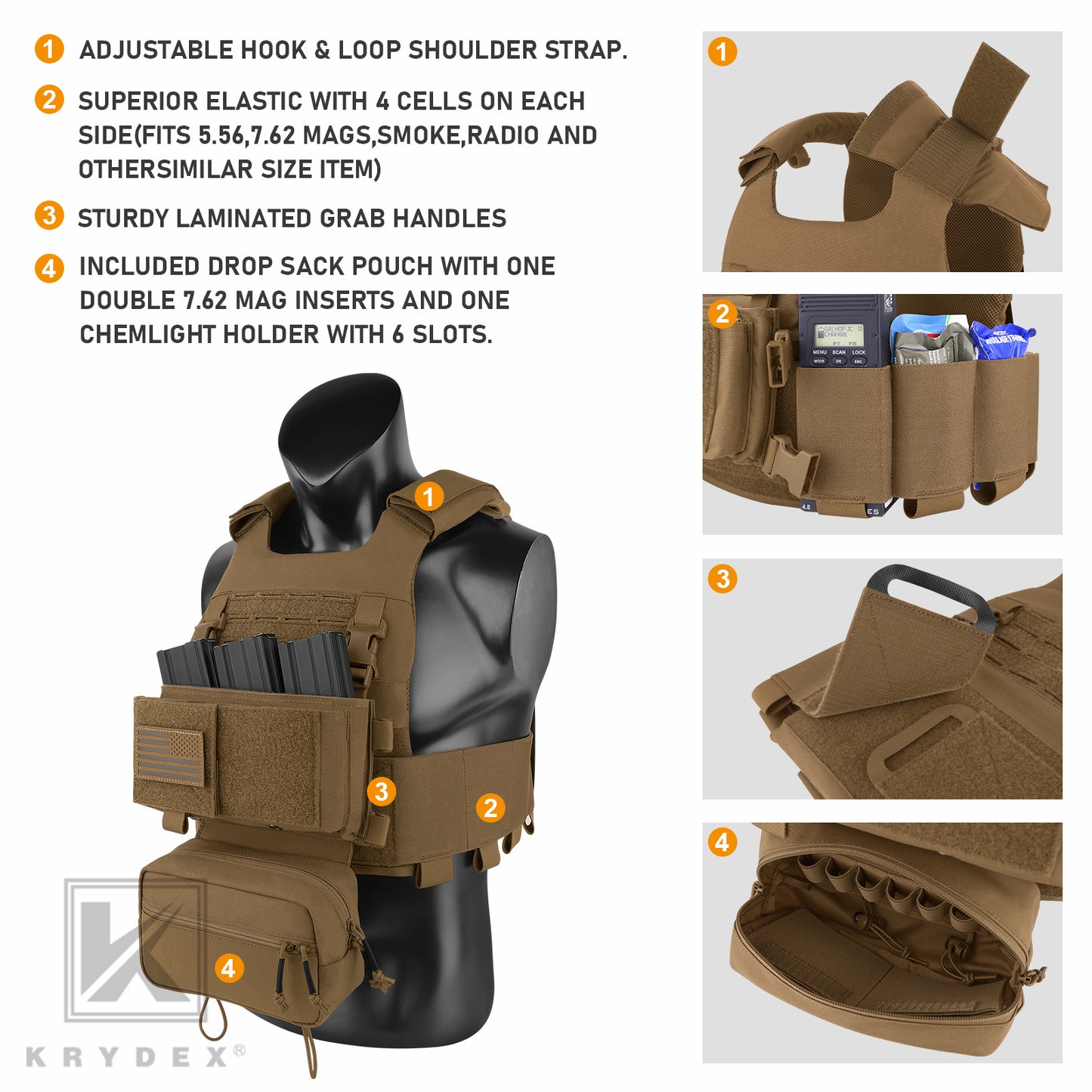 KRYDEX Low Vis Slick Plate Carrier FCS Tactical Molle Vest Elastic Cummerbund Micro Fight MK3 Chassis Drop SACK Pouch