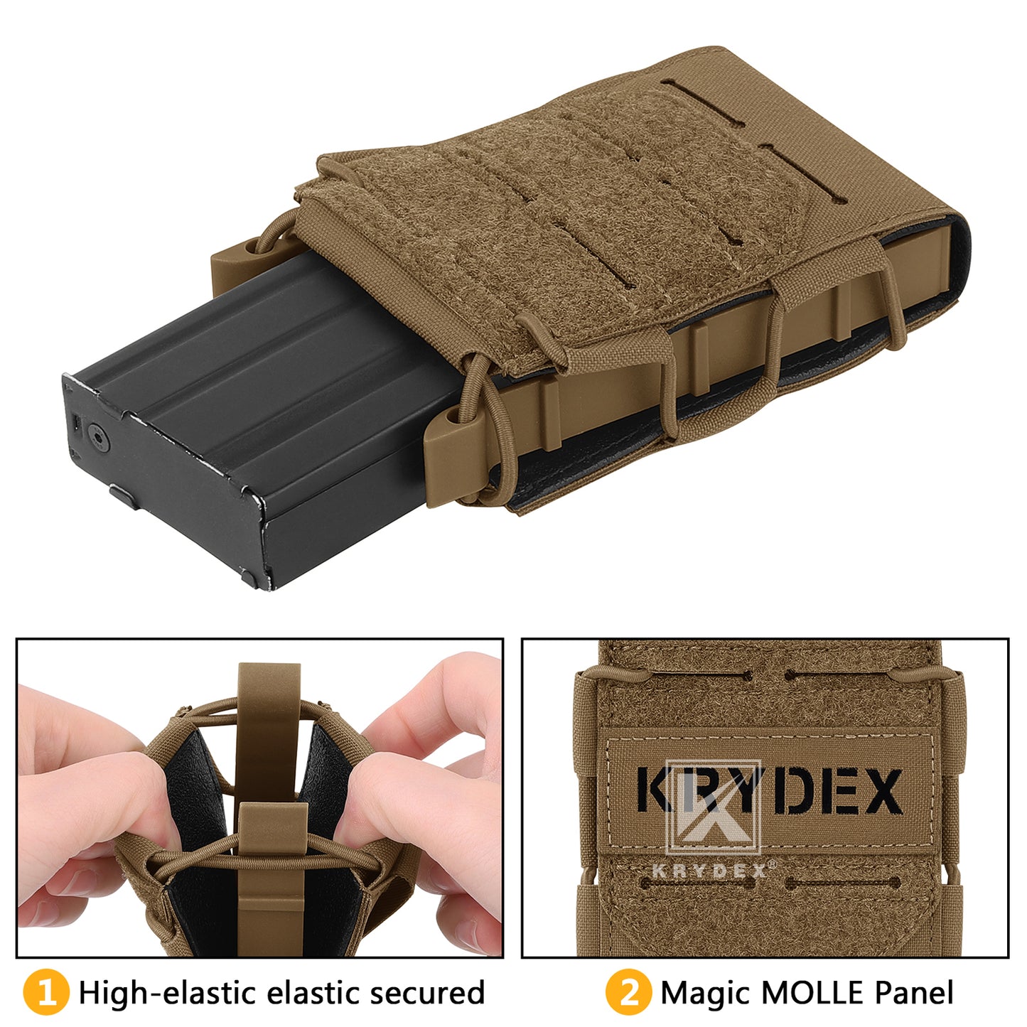 Krydex Tactical 556 Magazine Pouch Open Top Rifle Mag Carrier Rapid Access MOLLE Compatible