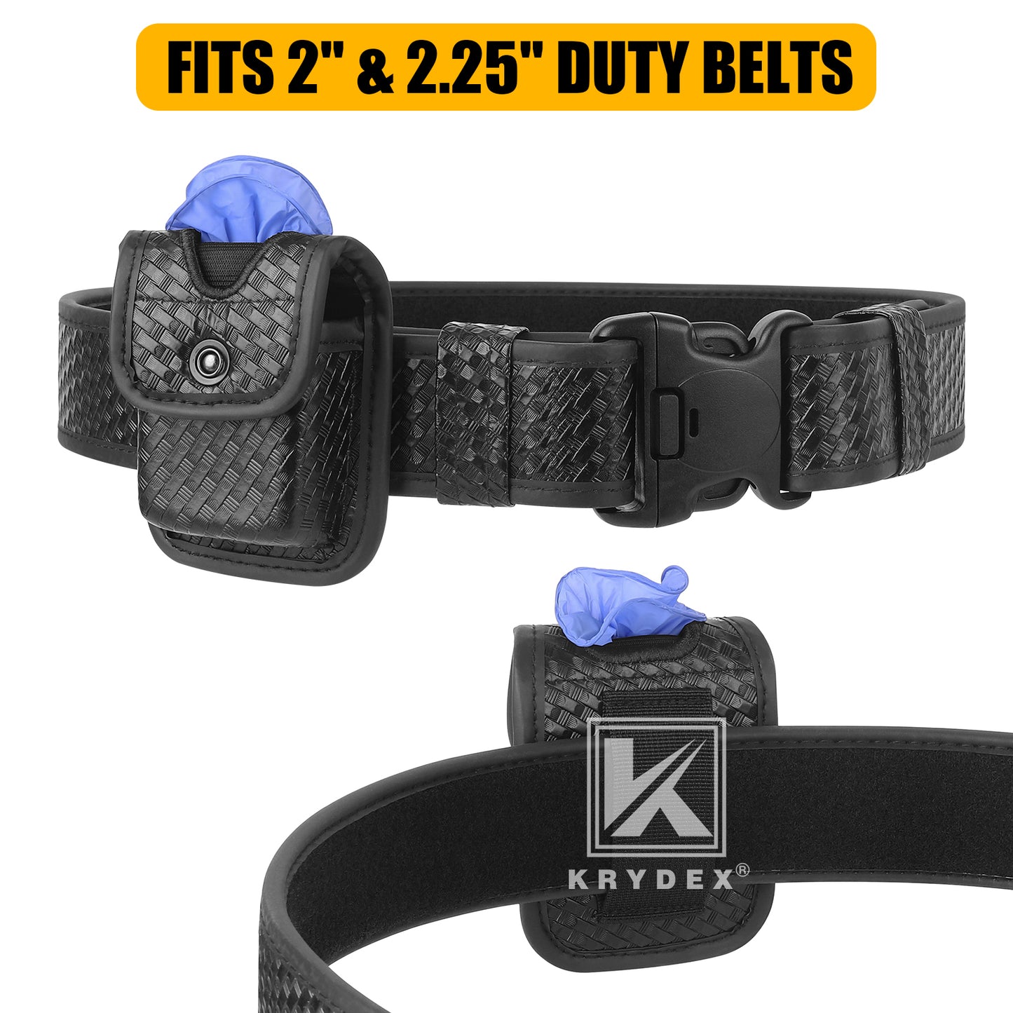 Krydex Glove Holder Basket Weave Molded Pager Pouch Latex Nitrile Disposable Gloves Pouch Fits 2" & 2.25" Duty Belt For Police Firefighter Law enforcement EMT Paramedic First Responders