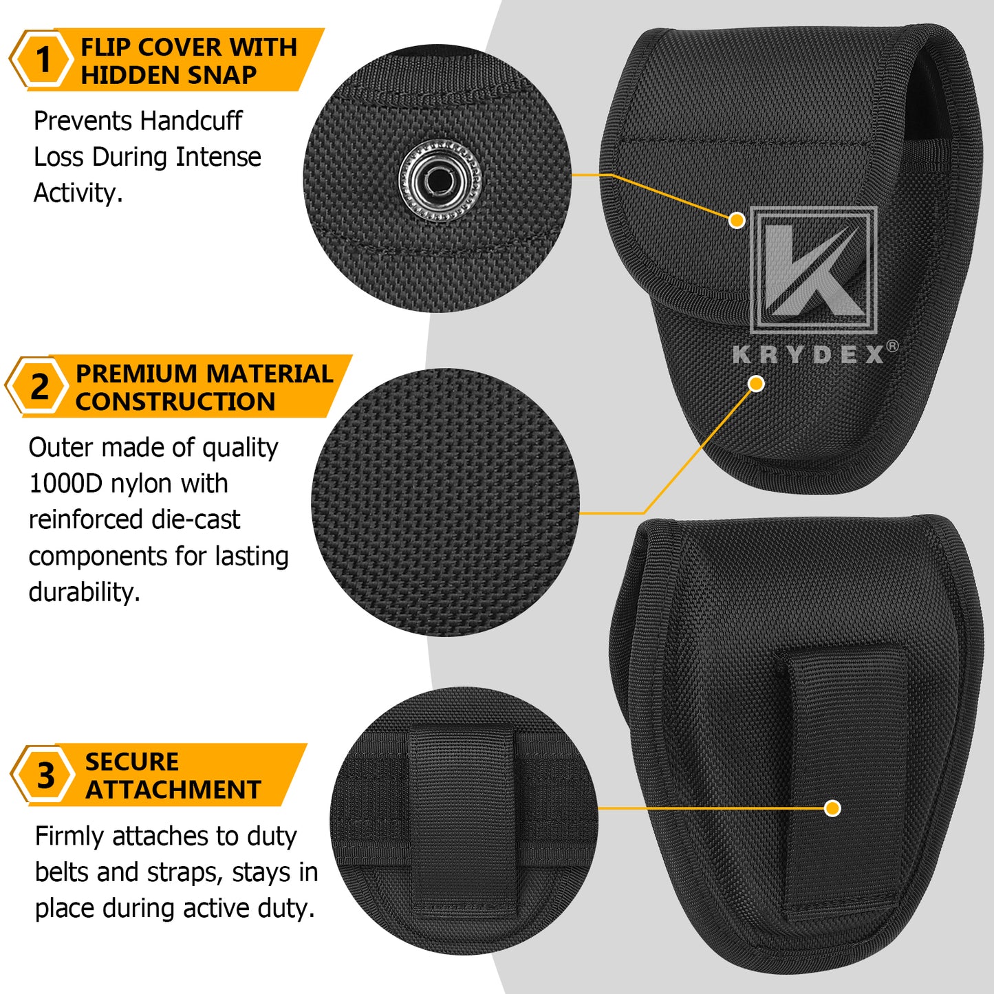 Krydex Hidden Snap Classic Handcuff Case Double Handcuff Pouch Fits 2” & 2.25” Duty Belt For Police Law Enforcement & Security Guard Equipment