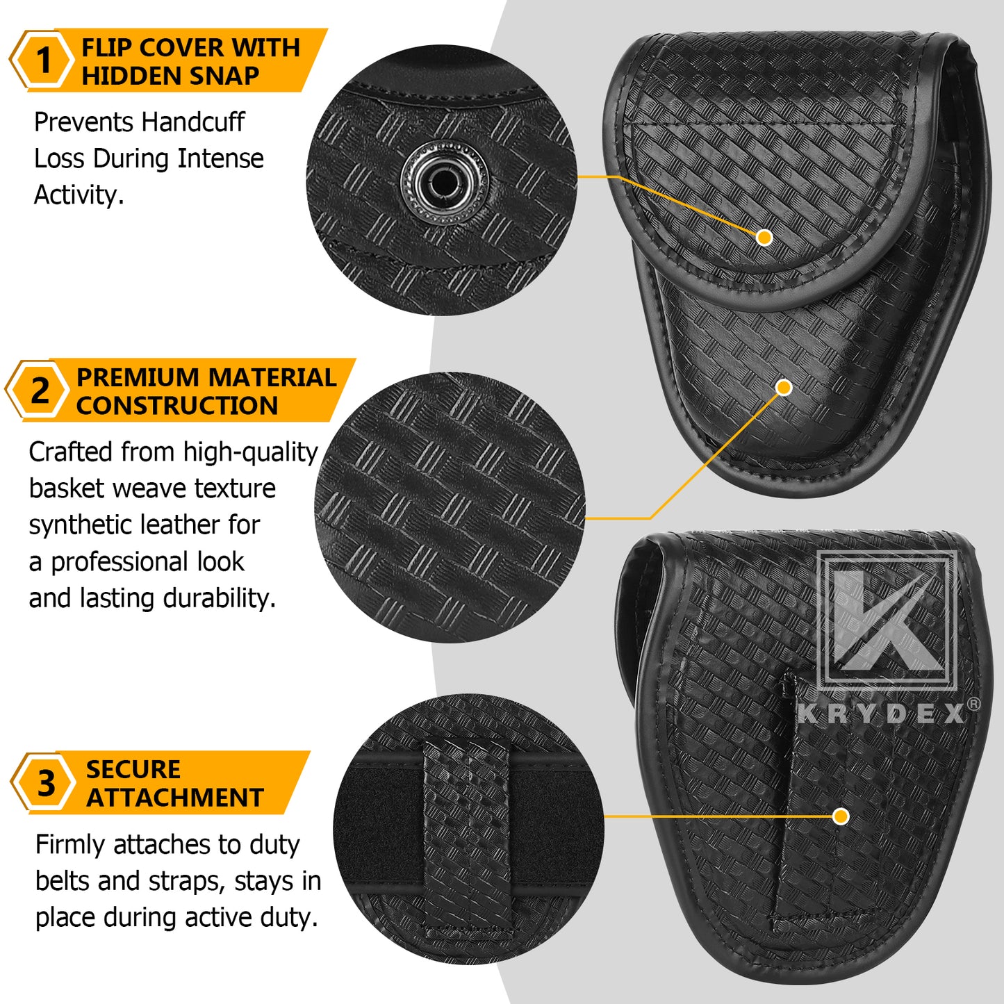 Krydex Hidden Snap Basket weave Handcuff Case Single Handcuff Pouch Fits 2” & 2.25” Duty Belt For Police Law Enforcement & Security Guard Equipment