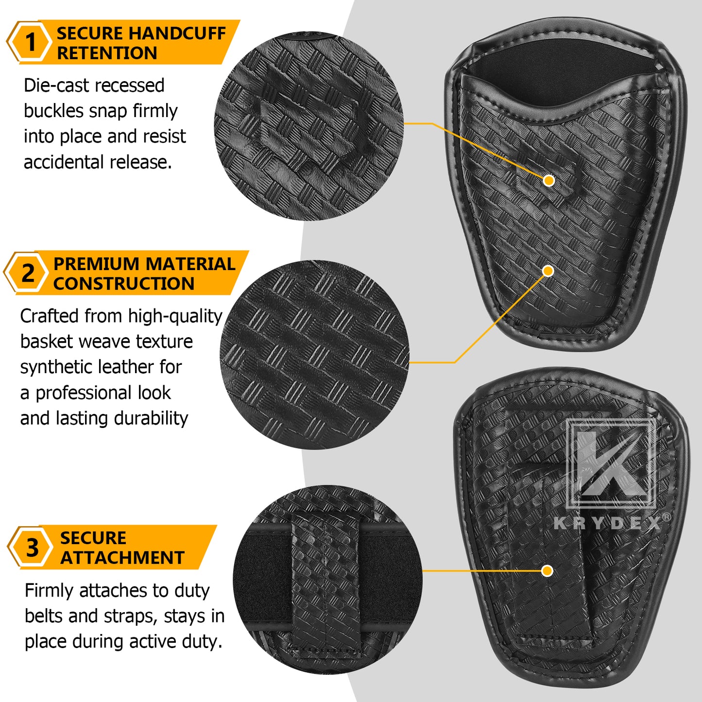Krydex Open Top Basket weave Handcuff Case for Duty Belt Single Handcuff Pouch Fits 2” & 2.25” Duty Belt For Police Law Enforcement & Security Guard Equipment