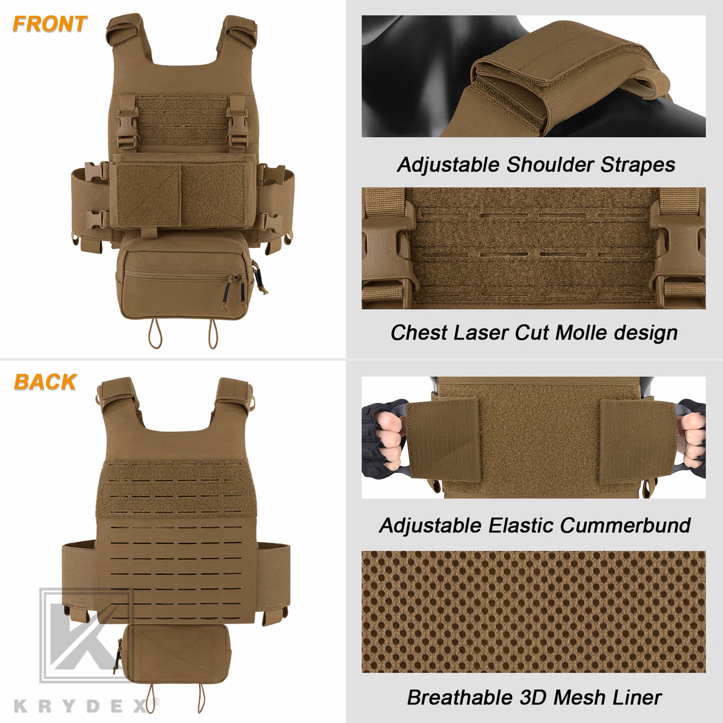 KRYDEX Low Vis Slick Plate Carrier FCS Tactical Molle Vest Elastic Cummerbund Micro Fight MK3 Chassis Drop SACK Pouch