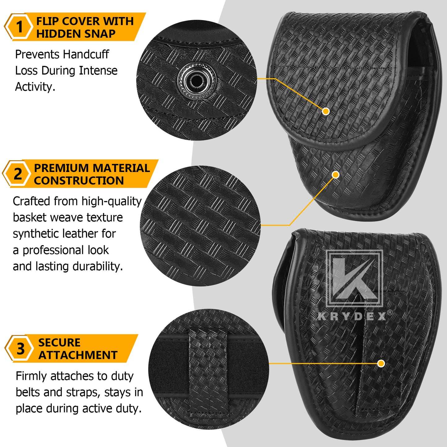 Krydex Double Hidden Snap Basket weave Handcuff Case Pouch Fits 2” & 2.25” Duty Belt For Police Law Enforcement & Security Guard Equipment