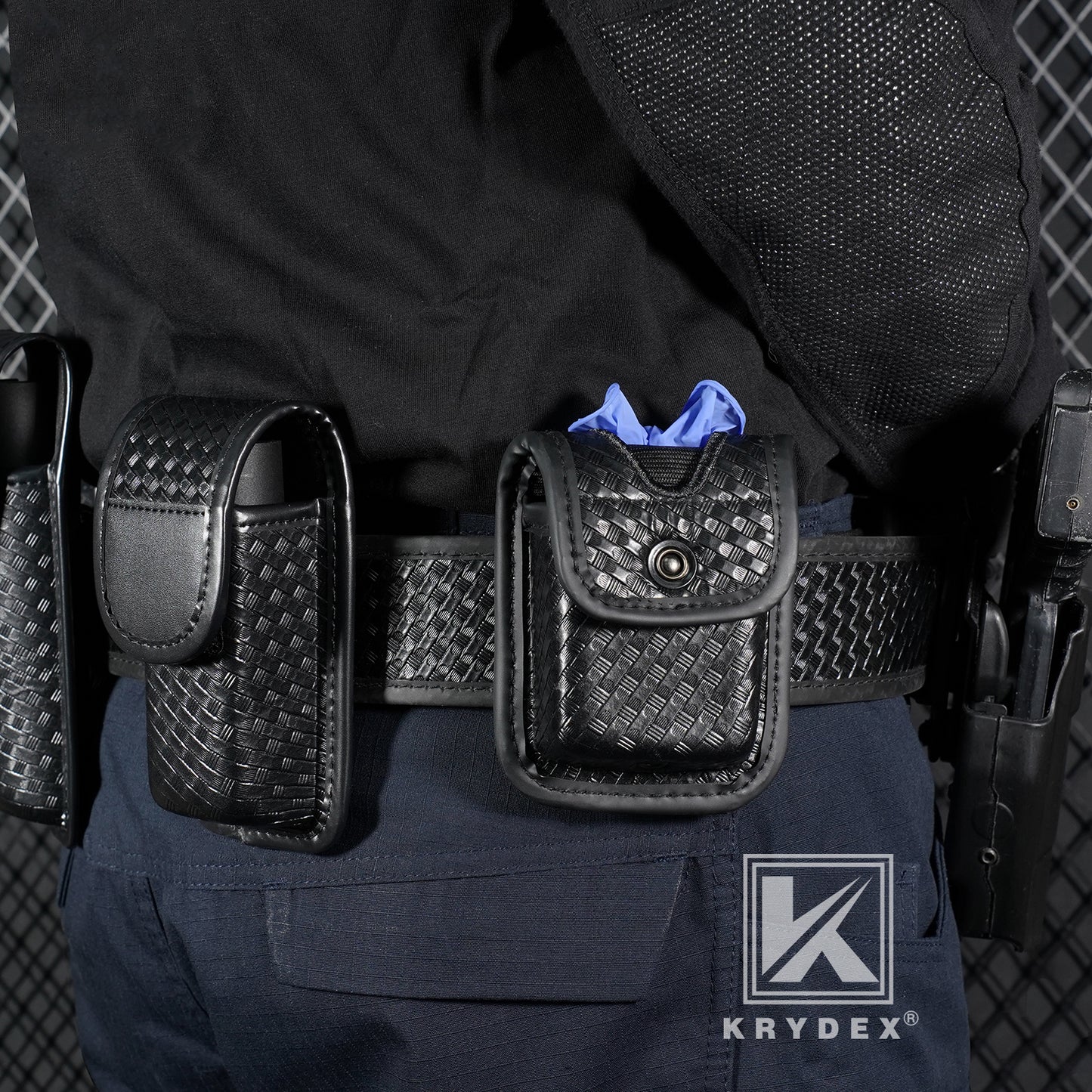 Krydex Glove Holder Basket Weave Molded Pager Pouch Latex Nitrile Disposable Gloves Pouch Fits 2" & 2.25" Duty Belt For Police Firefighter Law enforcement EMT Paramedic First Responders