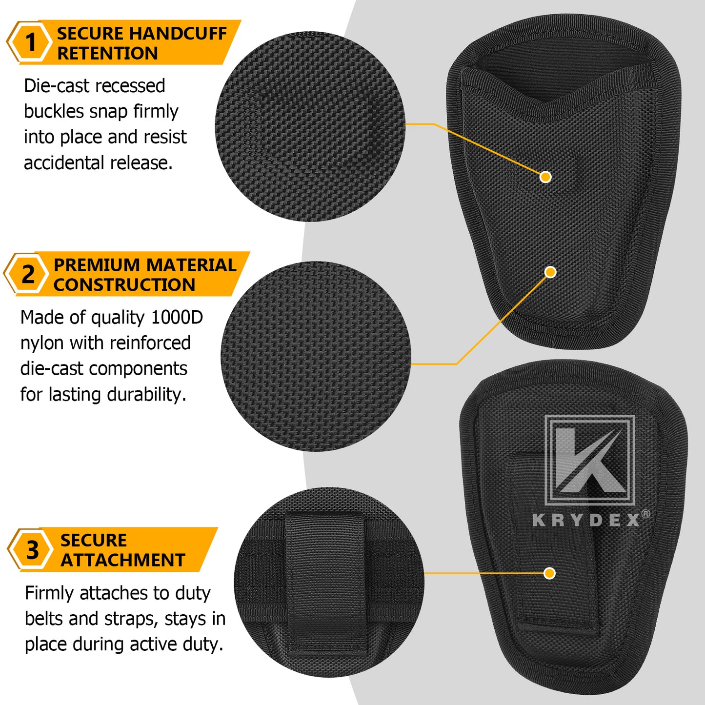 Krydex Open Top Handcuff Case Single Classic Handcuff Pouch Fits 2” & 2.25” Duty Belt For Police Law Enforcement & Security Guard Equipment