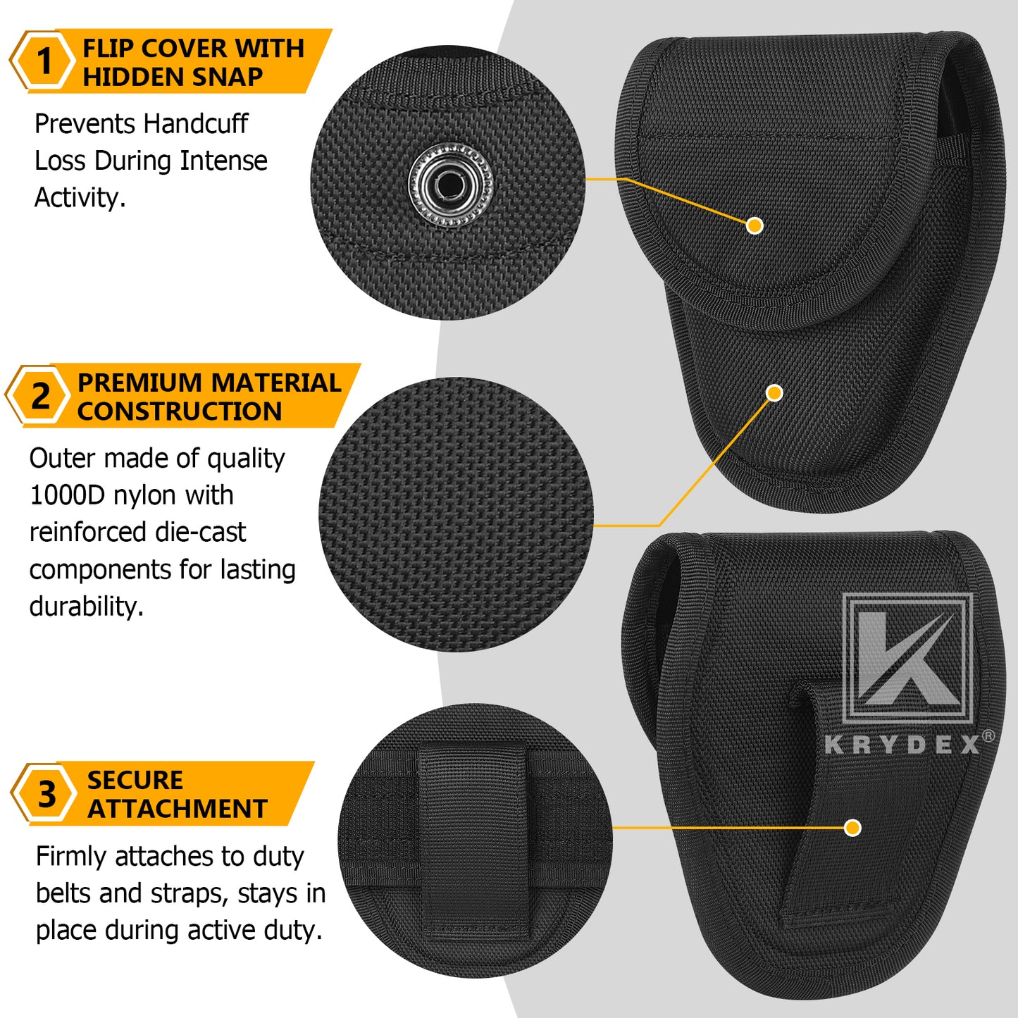 Krydex Hidden Snap Classic Handcuff Case Single Handcuff Pouch Fits 2” & 2.25” Duty Belt For Police Law Enforcement & Security Guard Equipment