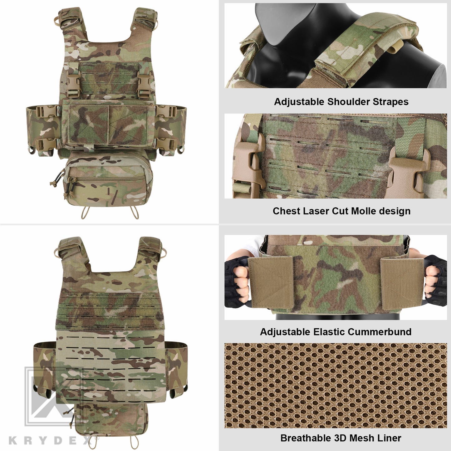 KRYDEX Low Vis Slick Plate Carrier FCS Tactical Molle Vest Elastic Cummerbund Micro Fight MK3 Chassis Drop SACK Pouch