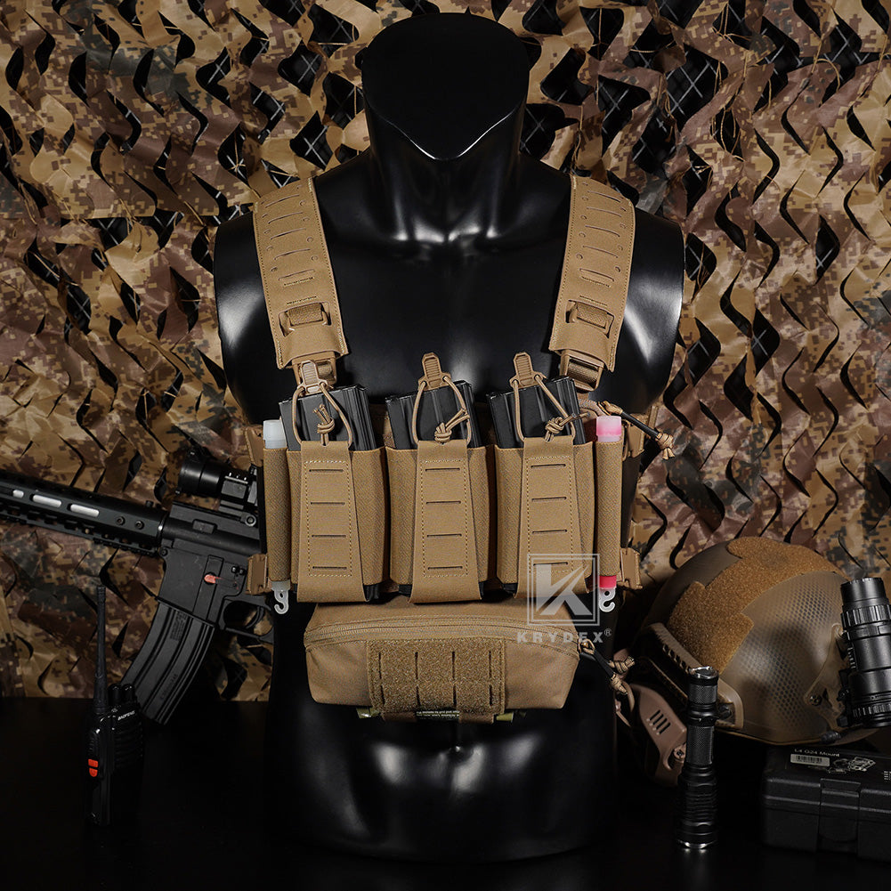 Krydex Tactical Chest Rig Triple Elastic 556 Magazine Pouch Placard GP Pouch Mini Drop Dangler Pouch
