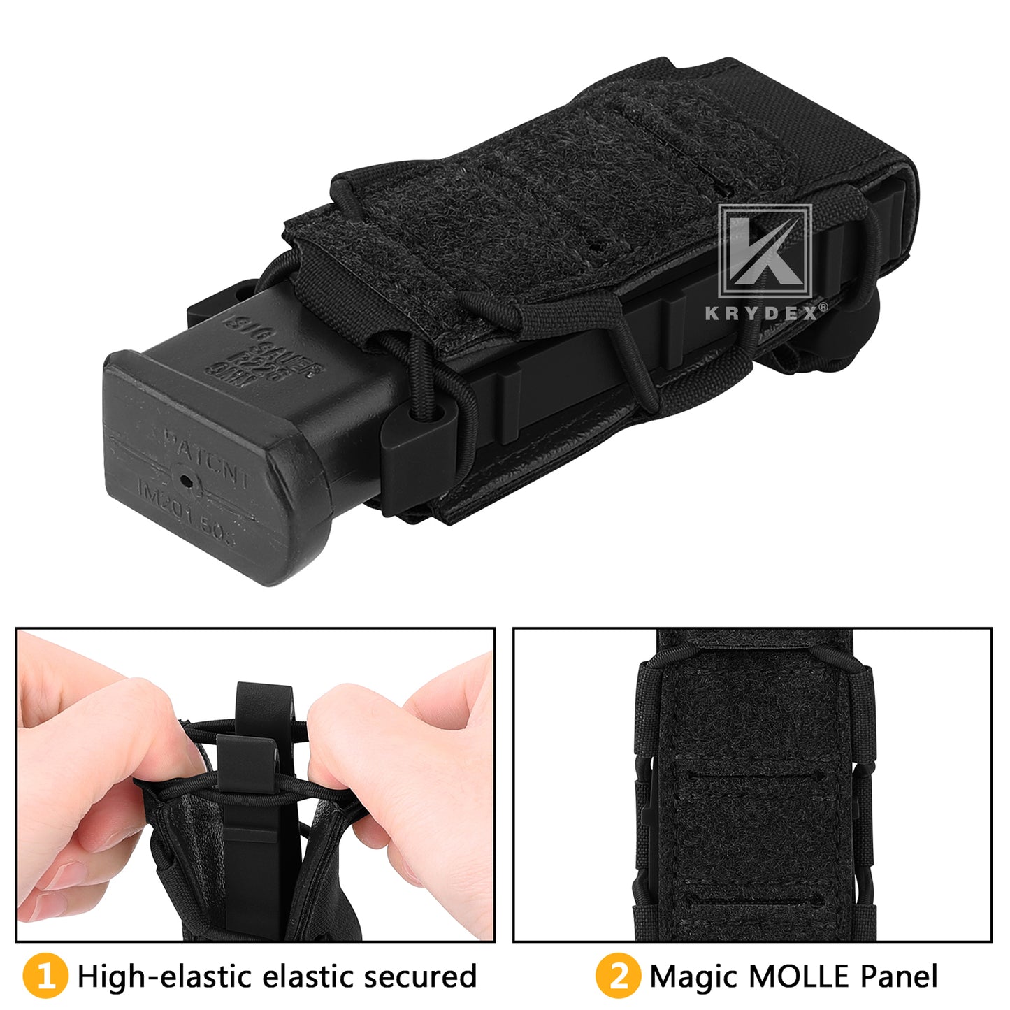 Krydex Tactical 9mm Magazine Pouch Open Top Pistol Mag Carrier Rapid Access MOLLE Compatible