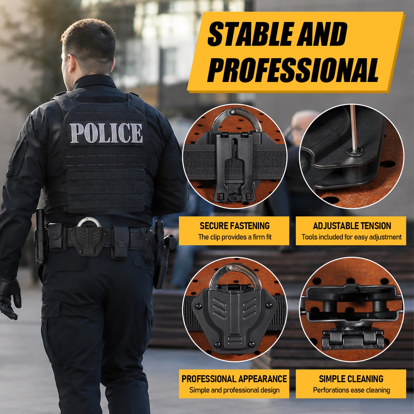 Krydex Handcuff Holster 360° Rotatable Dual-Lock Mount For 1.5”-2.25” Belt & MOLLE Clip Fits S&W Model 100/ASP/Peerless Chain Handcuffs Holder