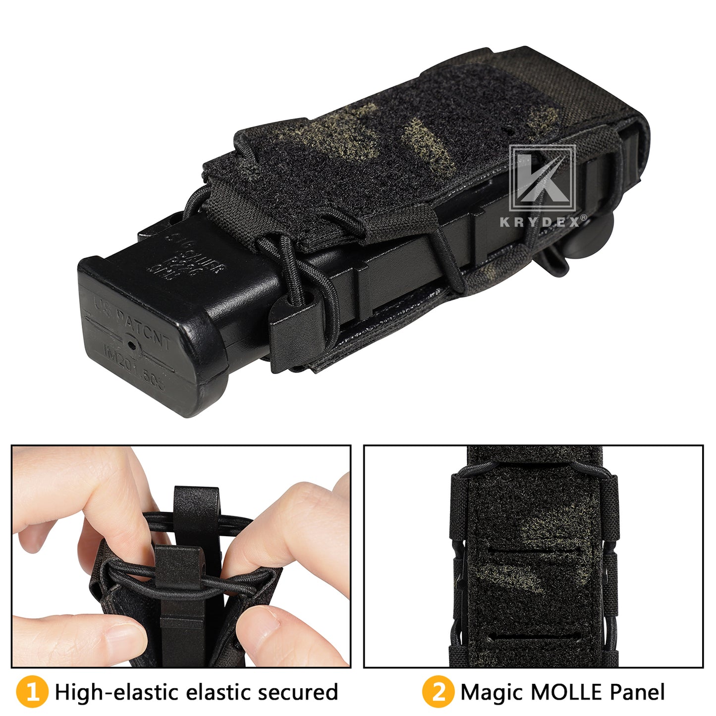 Krydex Tactical 9mm Magazine Pouch Open Top Pistol Mag Carrier Rapid Access MOLLE Compatible