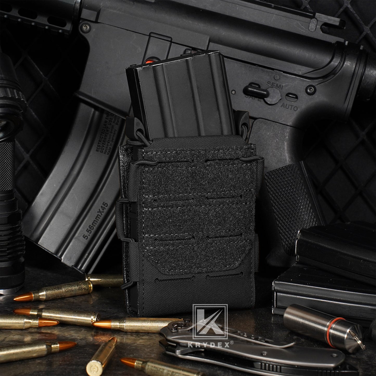 Krydex Tactical 556 Magazine Pouch Open Top Rifle Mag Carrier Rapid Access MOLLE Compatible