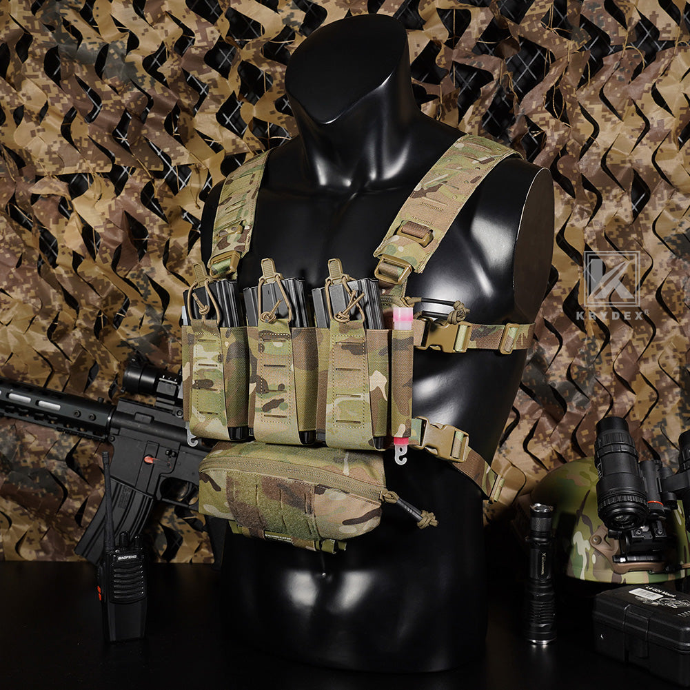 Krydex Tactical Chest Rig Triple Elastic 556 Magazine Pouch Placard GP Pouch Mini Drop Dangler Pouch