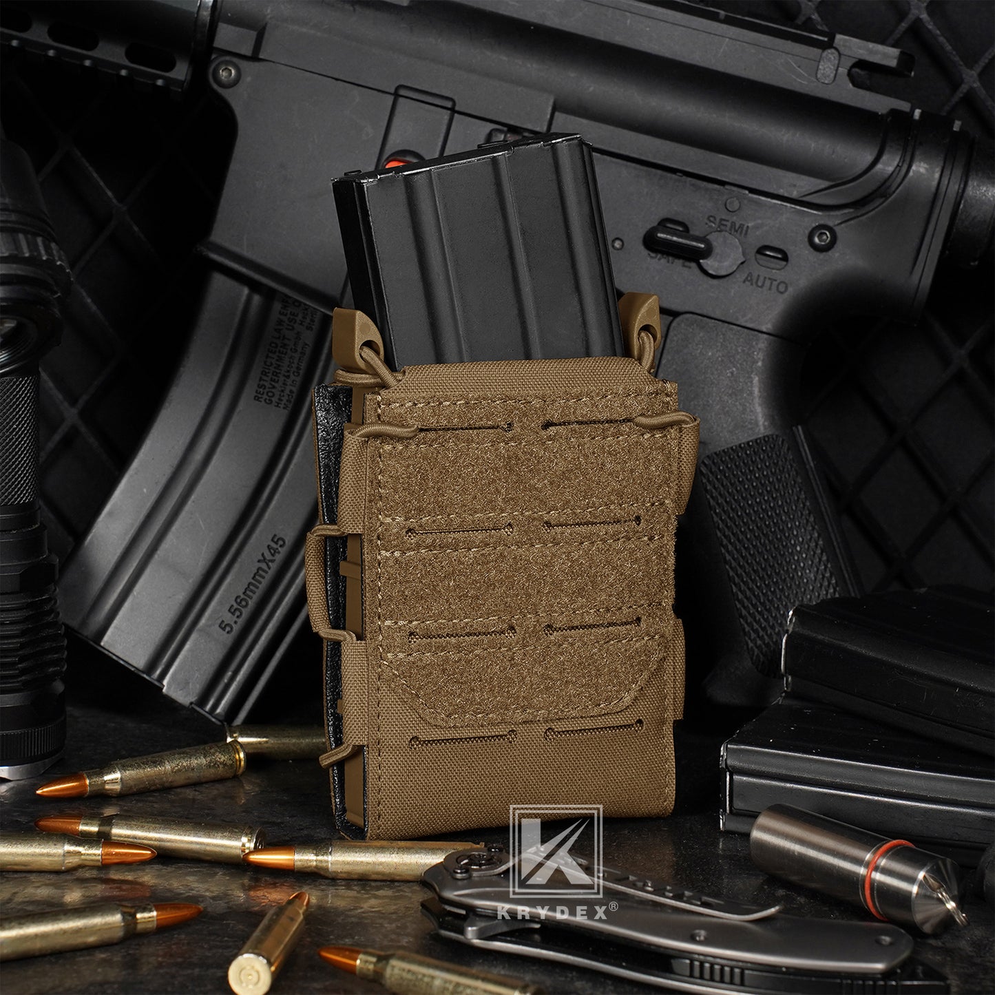 Krydex Tactical 556 Magazine Pouch Open Top Rifle Mag Carrier Rapid Access MOLLE Compatible