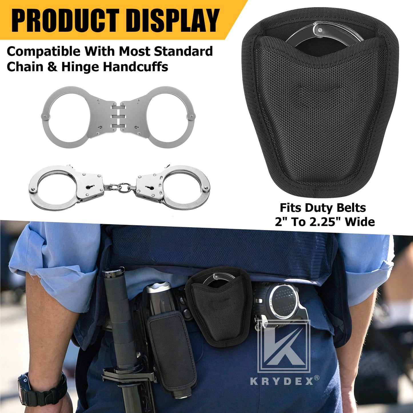 Krydex Open Top Handcuff Case Single Classic Handcuff Pouch Fits 2” & 2.25” Duty Belt For Police Law Enforcement & Security Guard Equipment