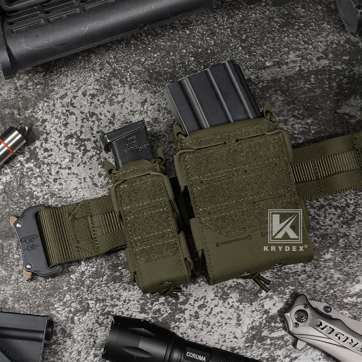 Krydex Tactical 9mm Magazine Pouch Open Top Pistol Mag Carrier Rapid Access MOLLE Compatible