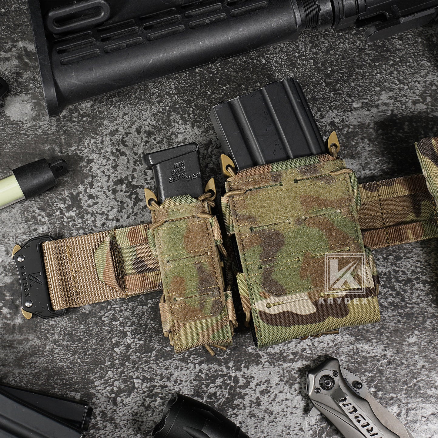 Krydex Tactical 9mm Magazine Pouch Open Top Pistol Mag Carrier Rapid Access MOLLE Compatible