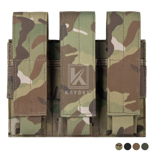 Krydex Tactical 9mm Triple Mag Pouch Modular Single / Double Stack Pistol Magzine Holder MOLLE Compatible