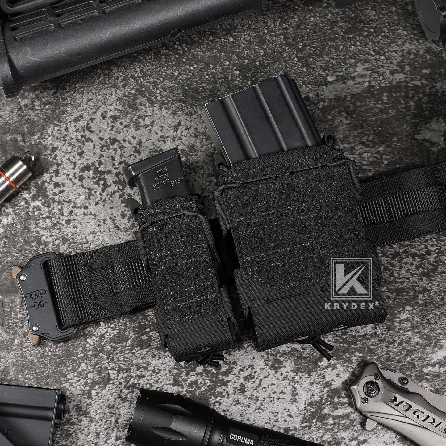 Krydex Tactical 9mm Magazine Pouch Open Top Pistol Mag Carrier Rapid Access MOLLE Compatible