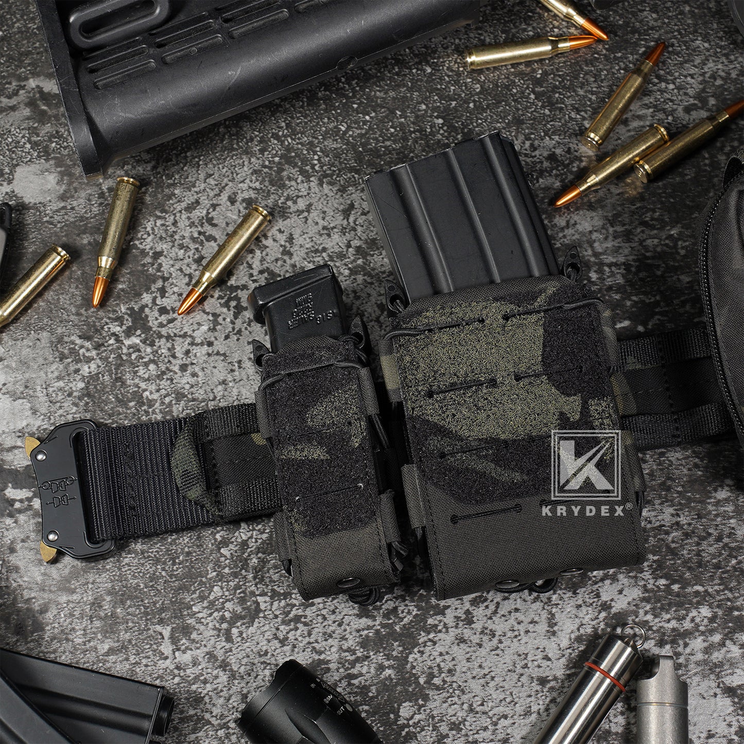Krydex Tactical 9mm Magazine Pouch Open Top Pistol Mag Carrier Rapid Access MOLLE Compatible