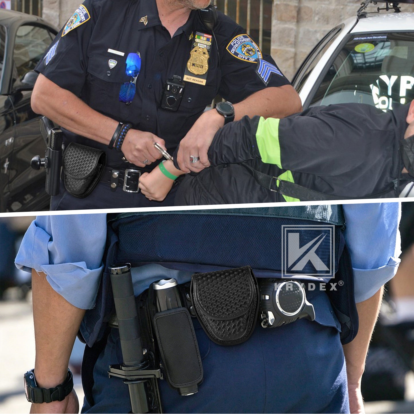 Krydex Double Hidden Snap Basket weave Handcuff Case Pouch Fits 2” & 2.25” Duty Belt For Police Law Enforcement & Security Guard Equipment
