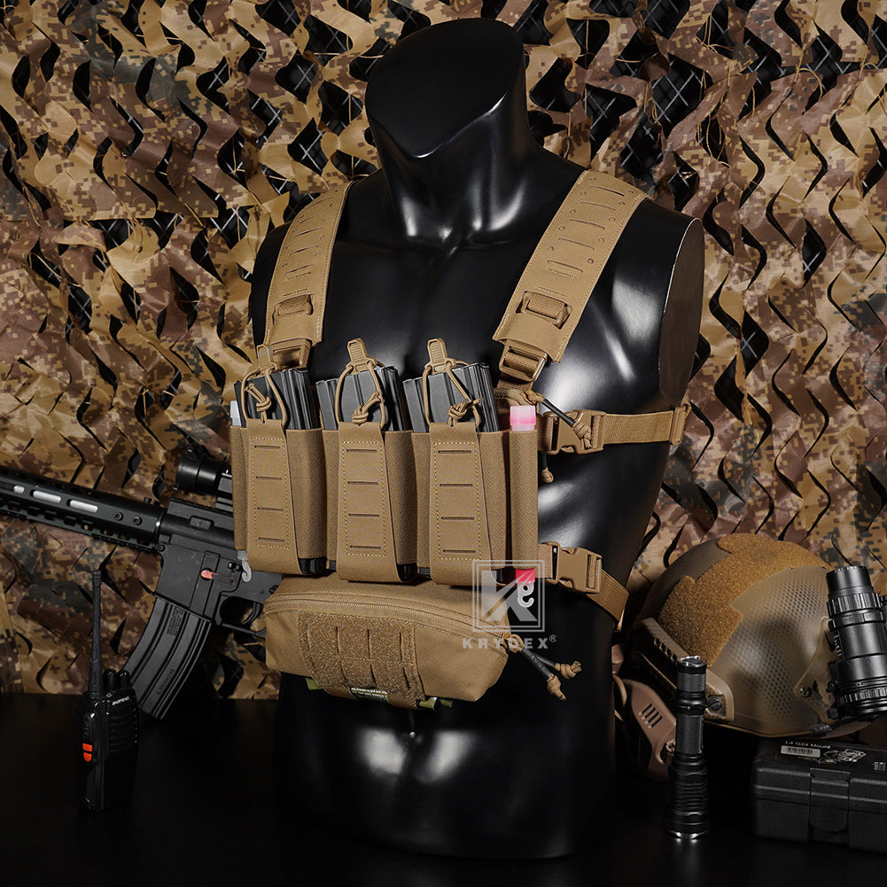 Krydex Tactical Chest Rig Triple Elastic 556 Magazine Pouch Placard GP Pouch Mini Drop Dangler Pouch