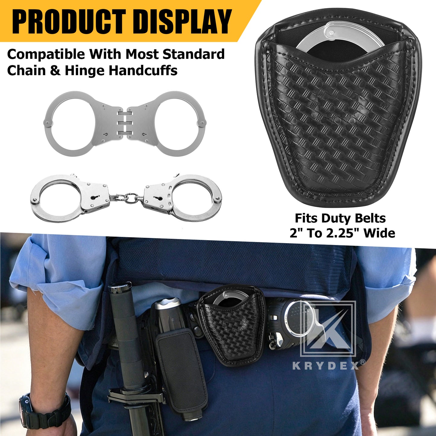 Krydex Open Top Basket weave Handcuff Case for Duty Belt Single Handcuff Pouch Fits 2” & 2.25” Duty Belt For Police Law Enforcement & Security Guard Equipment