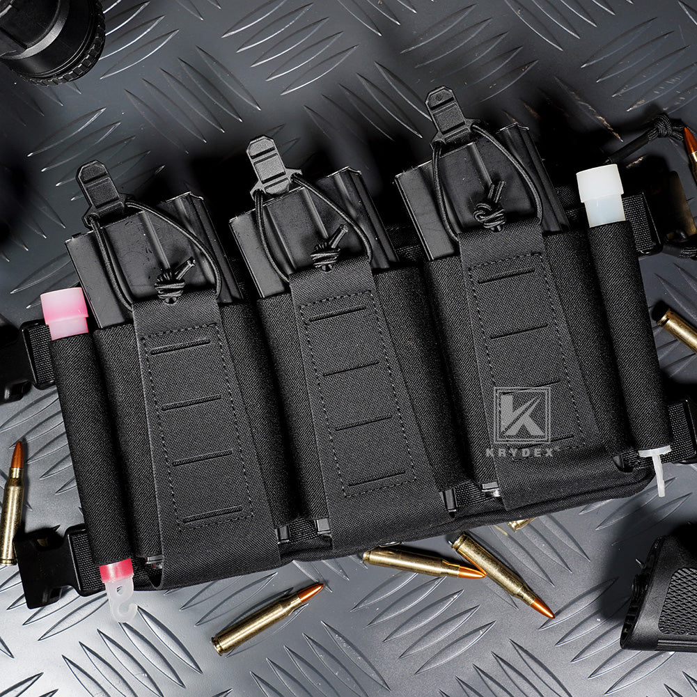 Krydex Tactical Chest Rig Triple Elastic 556 Magazine Pouch Placard GP Pouch Mini Drop Dangler Pouch
