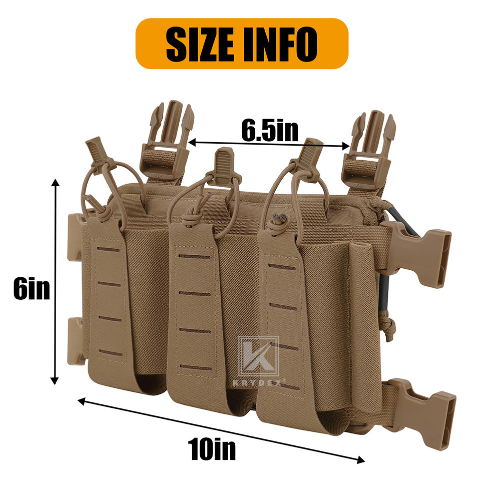 Krydex Tactical Chest Rig Triple Elastic 556 Magazine Pouch Placard GP Pouch Mini Drop Dangler Pouch