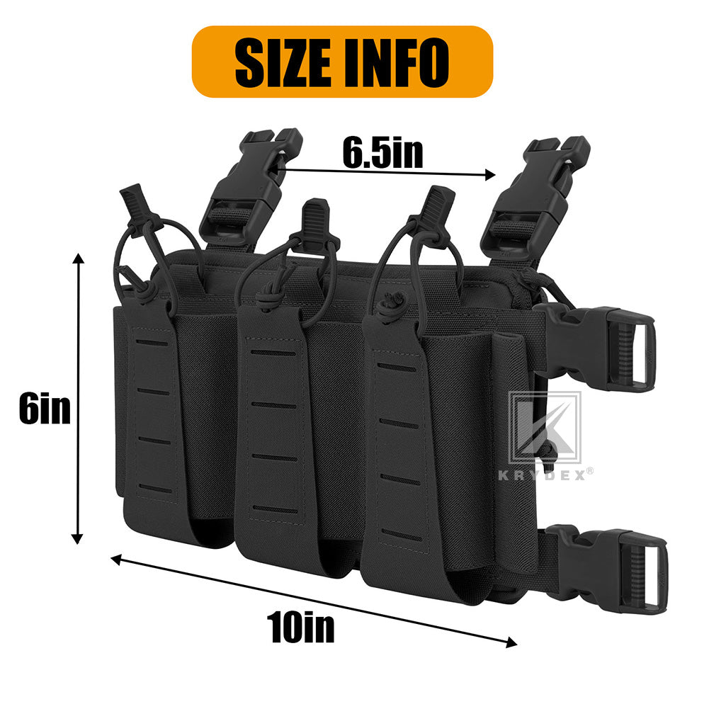 Krydex Tactical Triple Elastic 556 Magazine Pouch Placard GP Pouch Low-Profile Mag Holders for Chest Rig and Vest