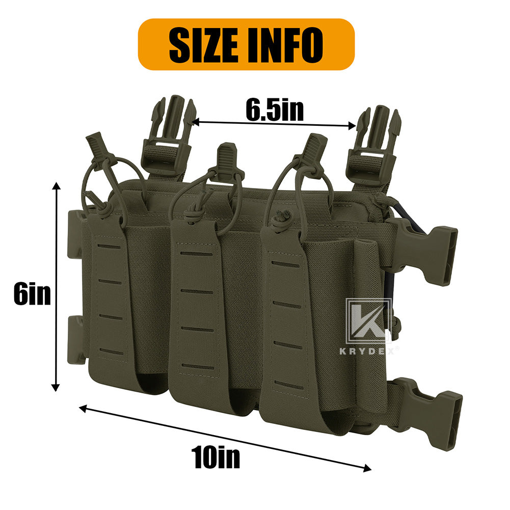 Krydex Tactical Triple Elastic 556 Magazine Pouch Placard GP Pouch Low-Profile Mag Holders for Chest Rig and Vest