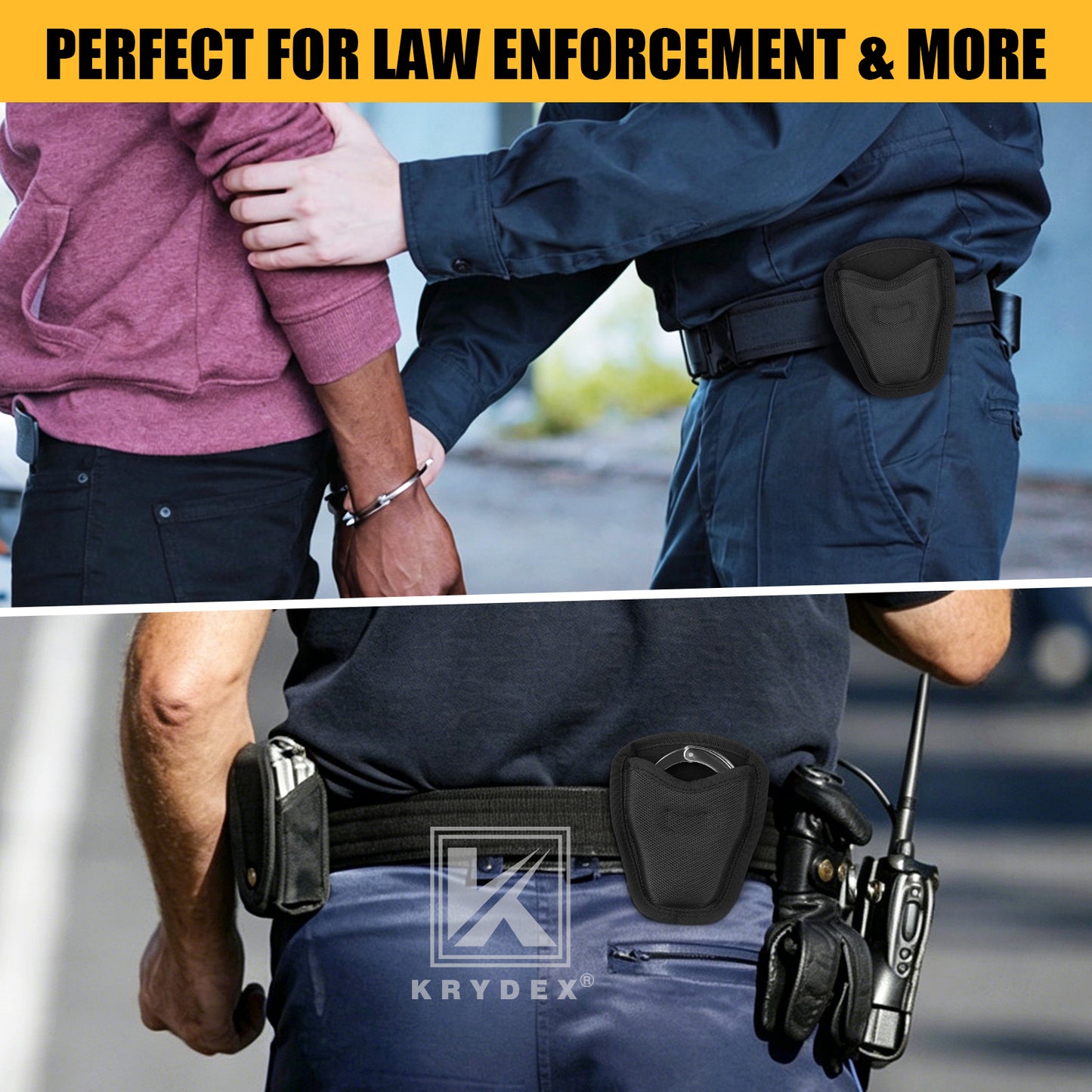 Krydex Open Top Handcuff Case Single Classic Handcuff Pouch Fits 2” & 2.25” Duty Belt For Police Law Enforcement & Security Guard Equipment