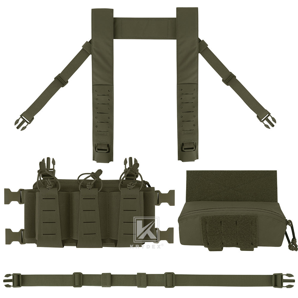 Krydex Tactical Chest Rig Triple Elastic 556 Magazine Pouch Placard GP Pouch Mini Drop Dangler Pouch