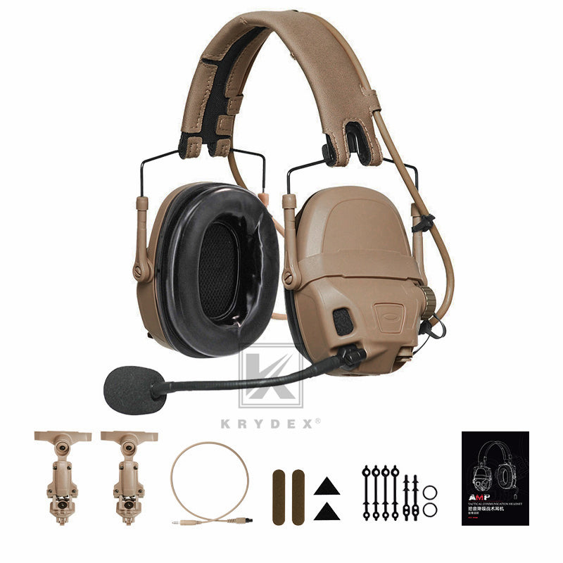 KRYDEX FCS AMP Tactical Headset Communication Noise Reduction Gear V20 V60 PTT