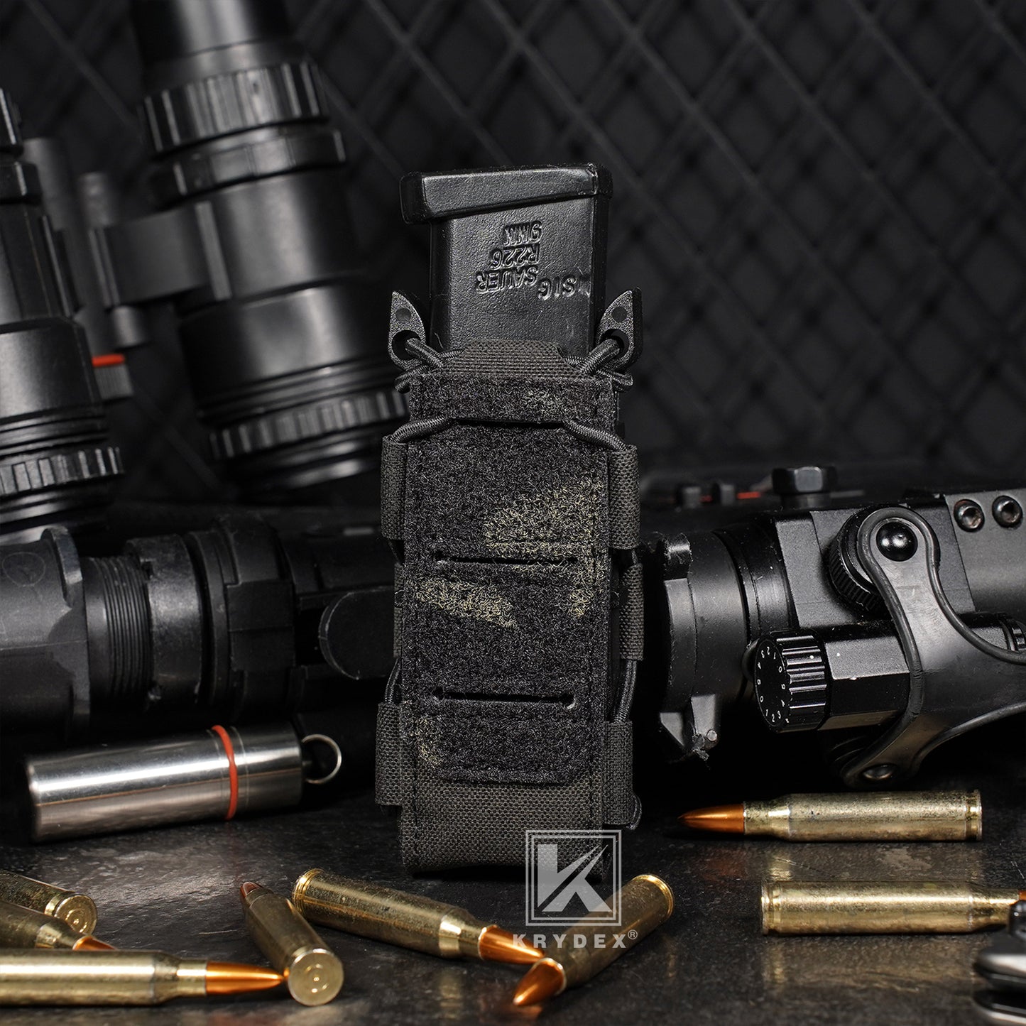 Krydex Tactical 9mm Magazine Pouch Open Top Pistol Mag Carrier Rapid Access MOLLE Compatible