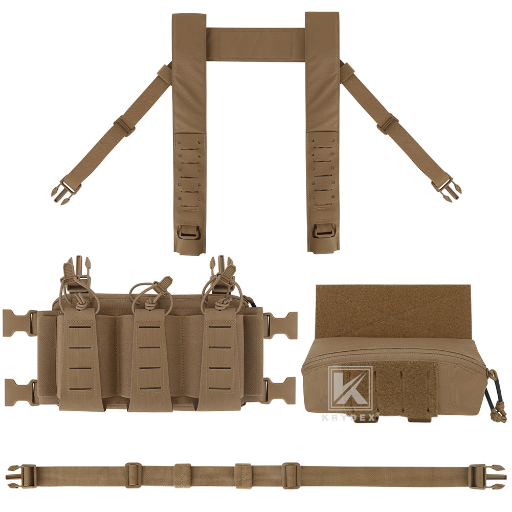 Krydex Tactical Chest Rig Triple Elastic 556 Magazine Pouch Placard GP Pouch Mini Drop Dangler Pouch