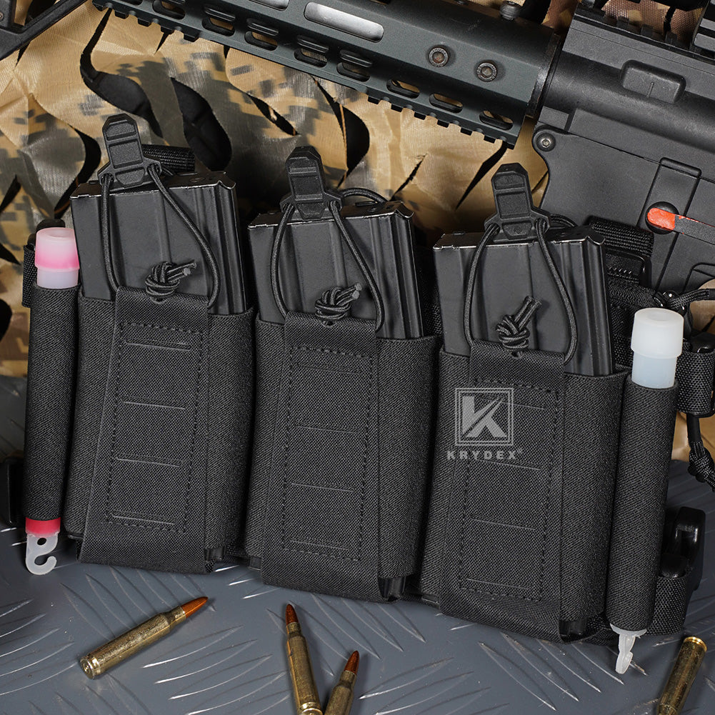 Krydex Tactical Chest Rig Triple Elastic 556 Magazine Pouch Placard GP Pouch Mini Drop Dangler Pouch