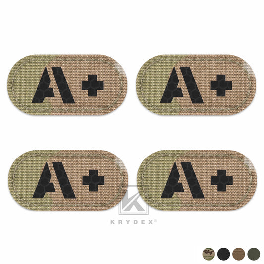 Krydex 4pcs AB+ POS Blood Type Patches Tactical Reflective Hook & Loop Badge First Aid Emergency IFAK Trauma Patch 2x1 In.