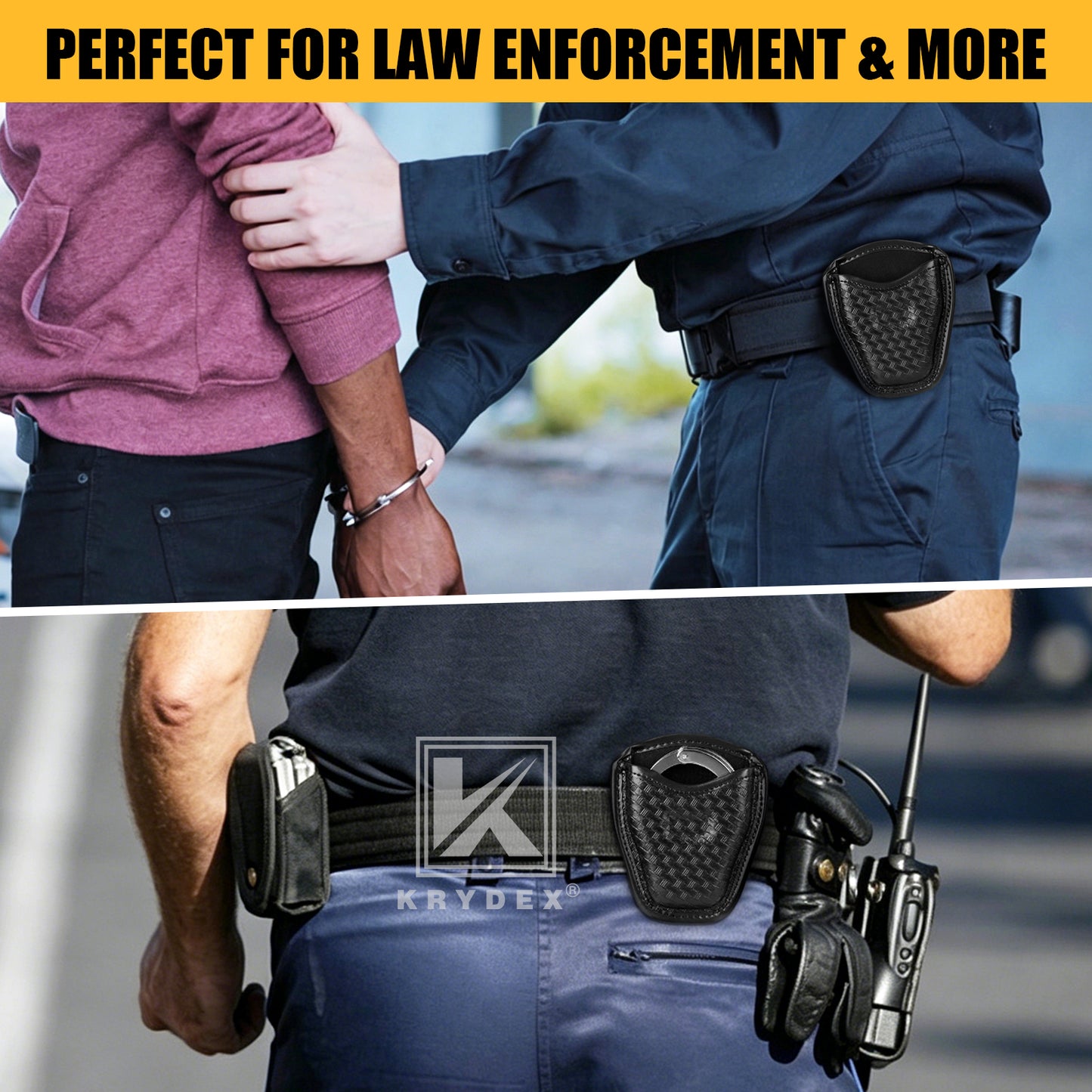 Krydex Open Top Basket weave Handcuff Case for Duty Belt Single Handcuff Pouch Fits 2” & 2.25” Duty Belt For Police Law Enforcement & Security Guard Equipment