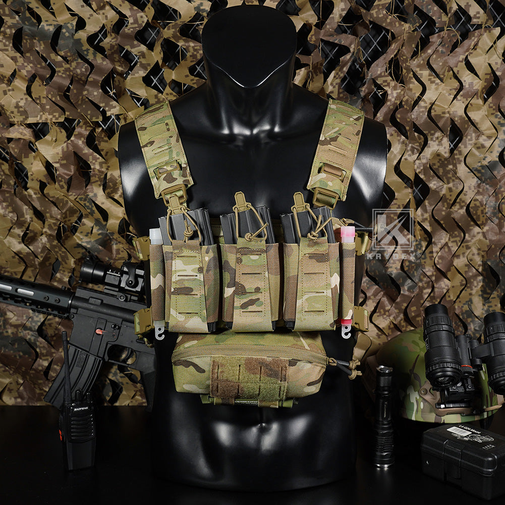 Krydex Tactical Chest Rig Triple Elastic 556 Magazine Pouch Placard GP Pouch Mini Drop Dangler Pouch