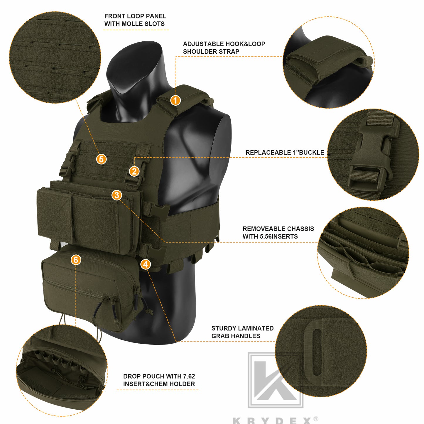 KRYDEX Low Vis Slick Plate Carrier FCS Tactical Molle Vest Elastic Cummerbund Micro Fight MK3 Chassis Drop SACK Pouch