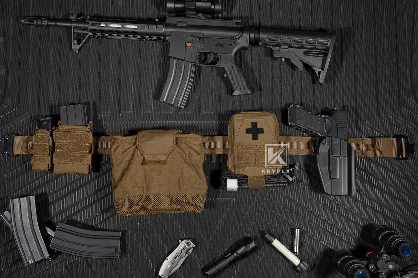 Krydex Tactical 9mm Magazine Pouch Open Top Pistol Mag Carrier Rapid Access MOLLE Compatible