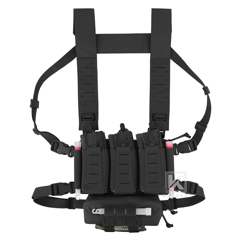 Krydex Tactical Chest Rig Triple Elastic 556 Magazine Pouch Placard GP Pouch Mini Drop Dangler Pouch