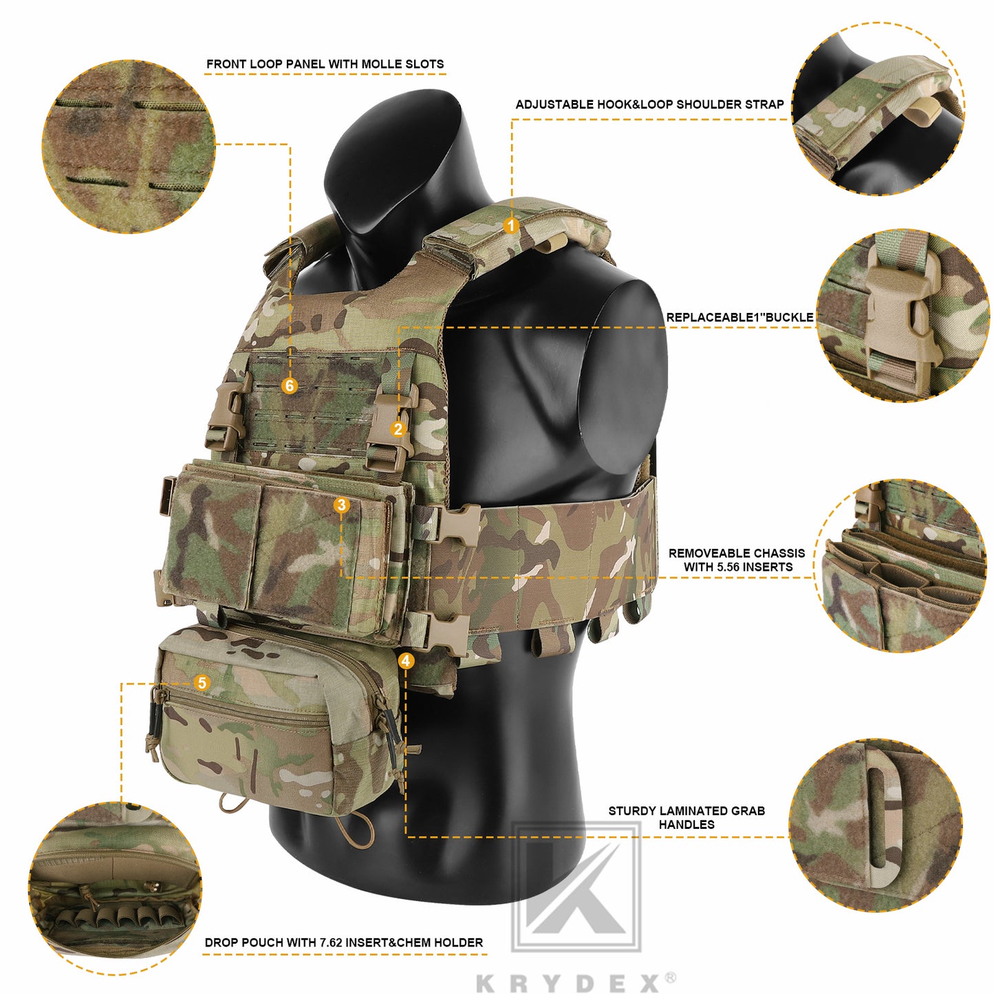 KRYDEX Low Vis Slick Plate Carrier FCS Tactical Molle Vest Elastic Cummerbund Micro Fight MK3 Chassis Drop SACK Pouch