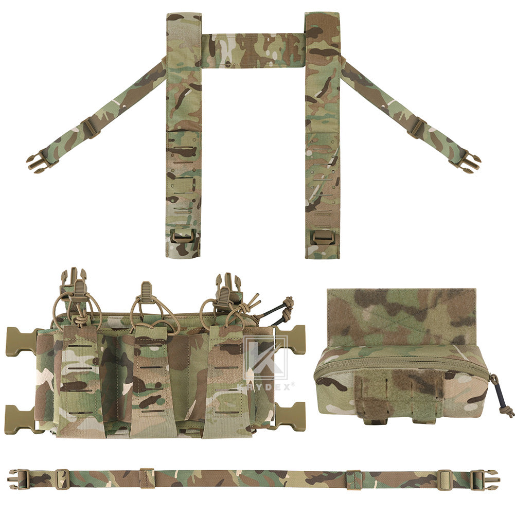 Krydex Tactical Chest Rig Triple Elastic 556 Magazine Pouch Placard GP Pouch Mini Drop Dangler Pouch