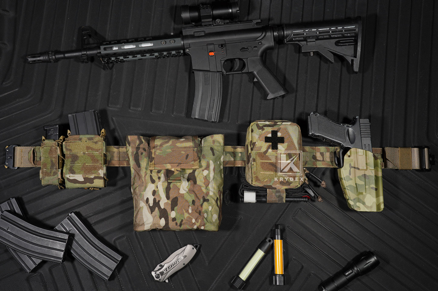 Krydex Tactical 9mm Magazine Pouch Open Top Pistol Mag Carrier Rapid Access MOLLE Compatible