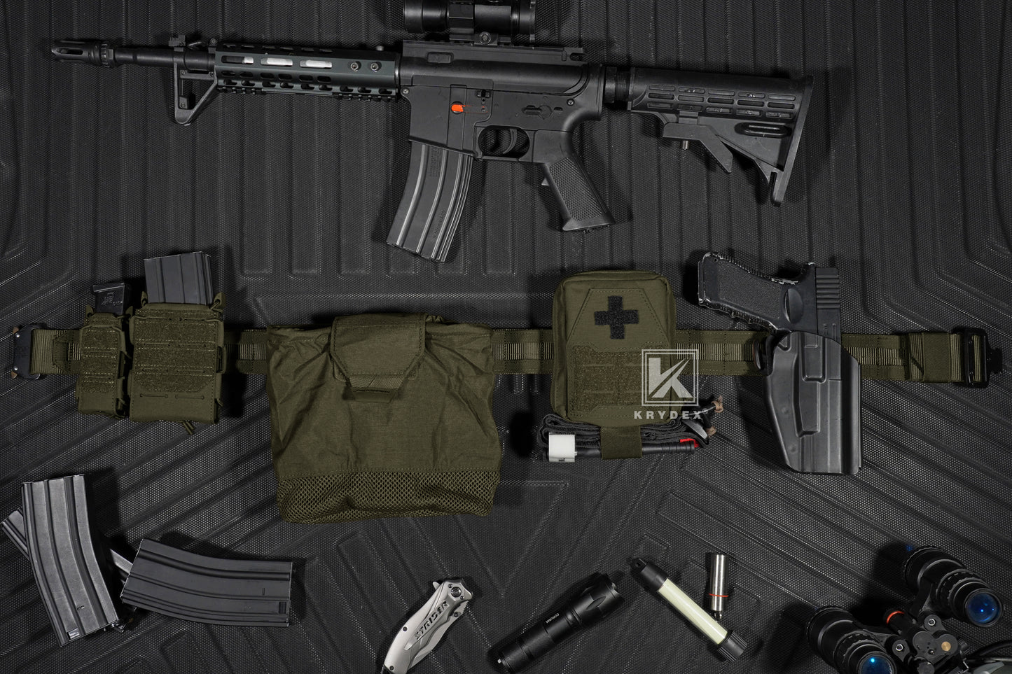 Krydex Tactical 9mm Magazine Pouch Open Top Pistol Mag Carrier Rapid Access MOLLE Compatible