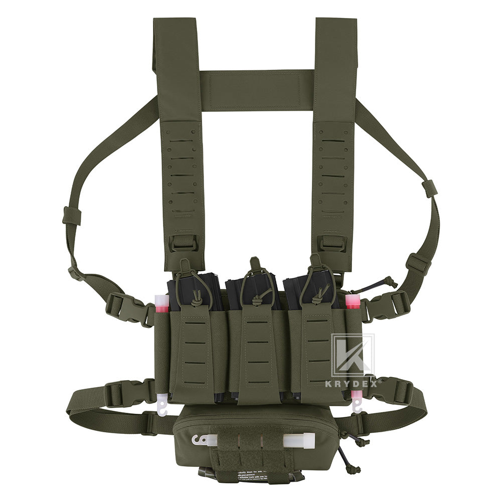 Krydex Tactical Chest Rig Triple Elastic 556 Magazine Pouch Placard GP Pouch Mini Drop Dangler Pouch